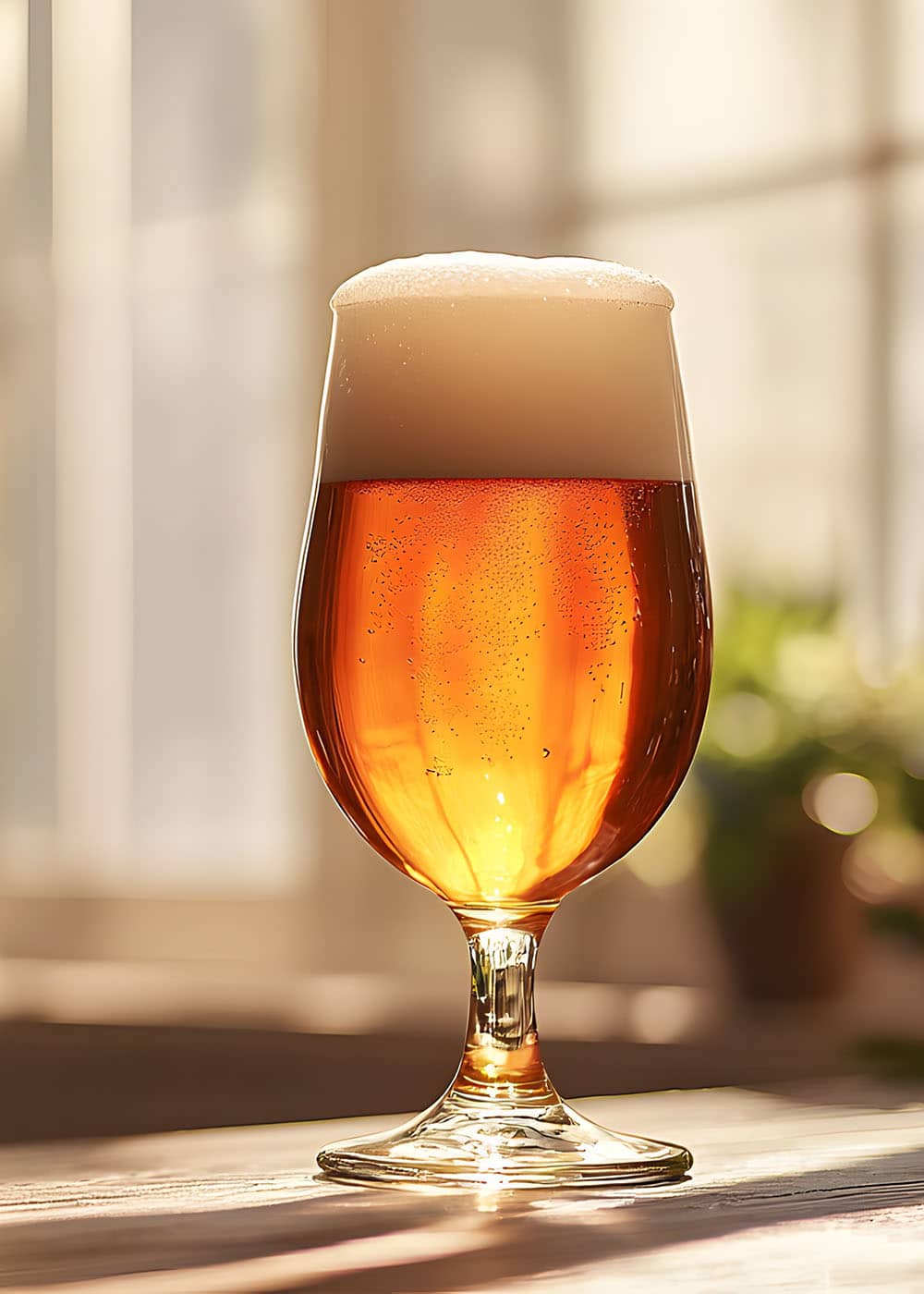 Full glass of refreshing craft beer. Oktoberfest classic with golden bubbles. Light and crisp Bavarian drink for beer lovers. Drink photo at home with soft lighting